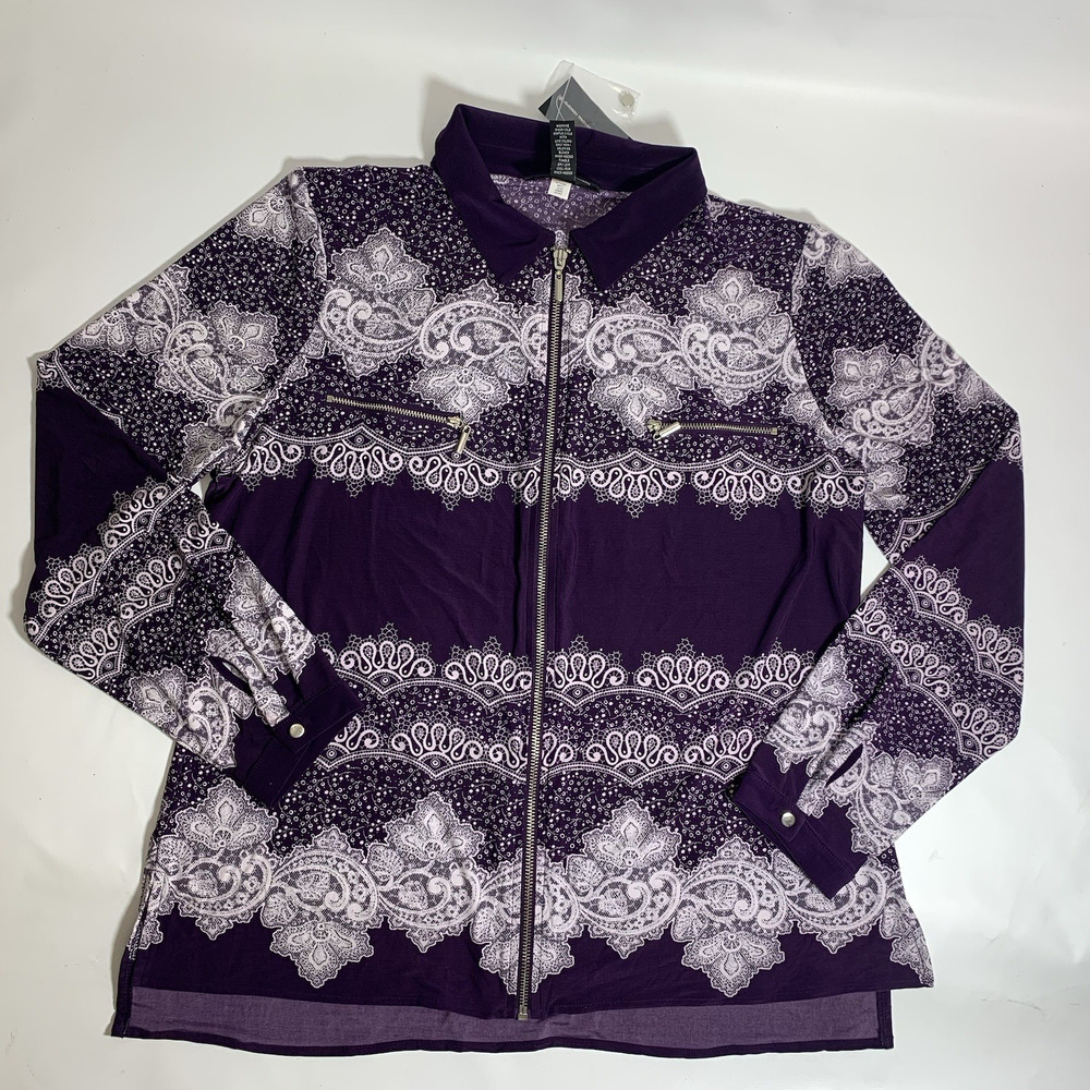 INC International Concepts Purple White Paisley Tunic Blouse Womens XL